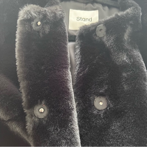 $595 Stand Studio black sheared Faux Mink fur coat jacket L blogger CC neckline - Picture 8 of 16
